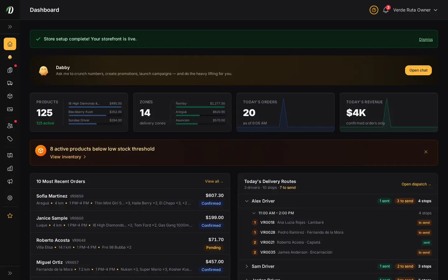 DabDash dashboard
