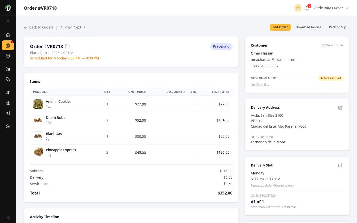 New order notification on the DabDash vendor dashboard